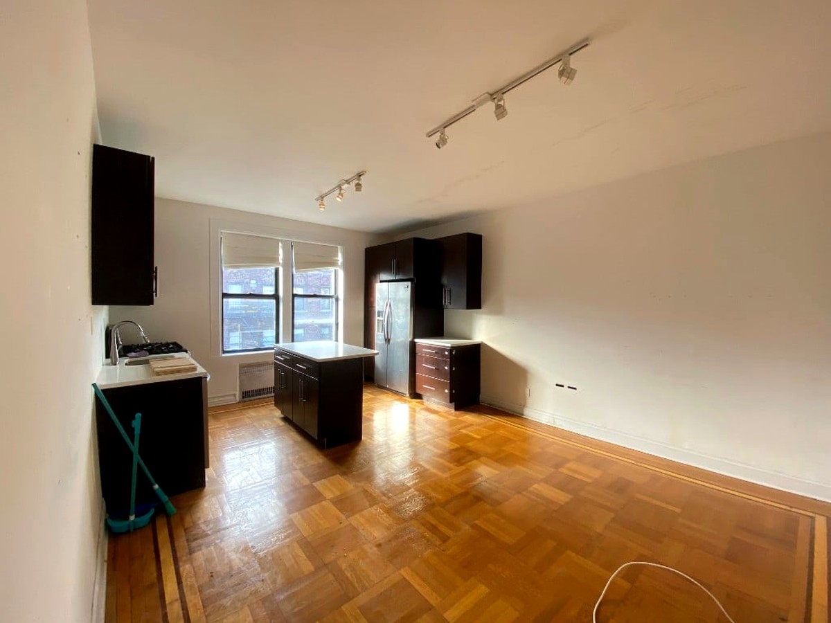 Renovated kitchen with parquet floors at 1809 Albemarle Road #1, Prospect Park South