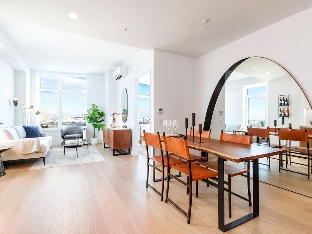 Furnished living and dining room at 123 Linden Boulevard #17C, Prospect Lefferts Gardens